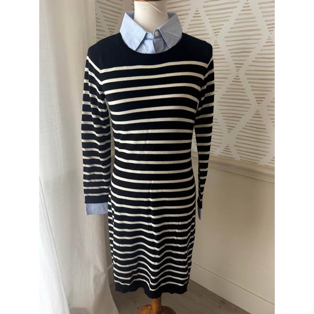 Cynthia Rowley Small 100% Extrafine Merino Wool Striped Sweater Shirt Dress